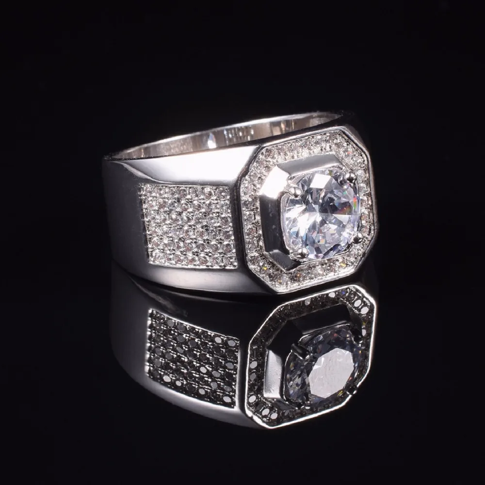 Мужское обручальное кольцо из белого золота с фианитом 10 к|diamond white gold|diamond jewelrywhite