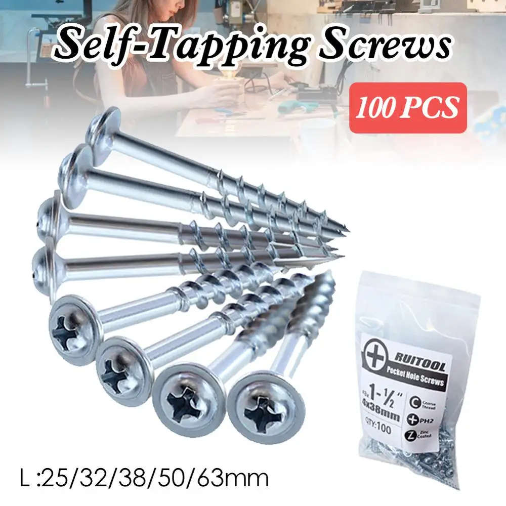 

100Pcs HSS Self-Tapping Screws Modified Truss Half-Thread ST4x1"~2-1/2" Cross Drive