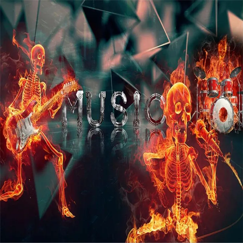 Пользовательские сумасшедшие музыкальные Поклонники пламя черепа фон роспись