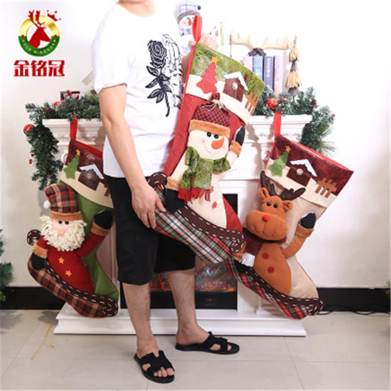 Рождественский чулок супер большой Носок сумки для конфет новогодние подарки