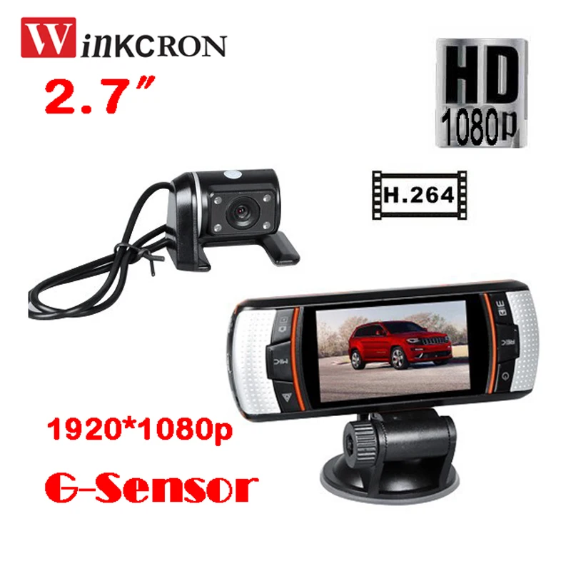 Best Car DVR Camera 2.7" TFT Dual Lens Dash Cam Video Recorder HD 1280*1080P Rear IR Camera H.264 G-sensor GPS Logger