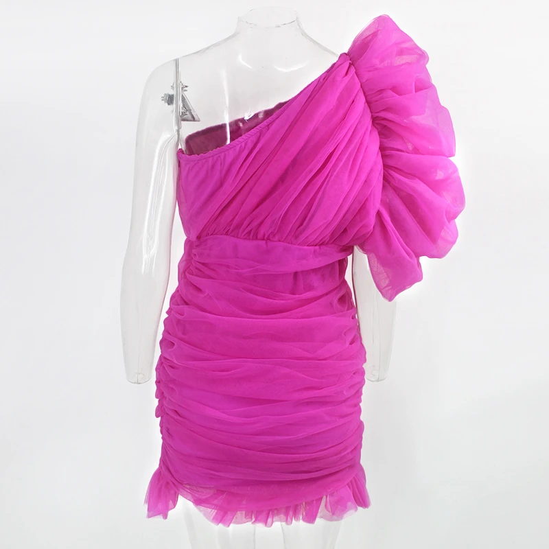 Платье Dressmecb с оборками и сеткой на одно плечо женские элегантные облегающие