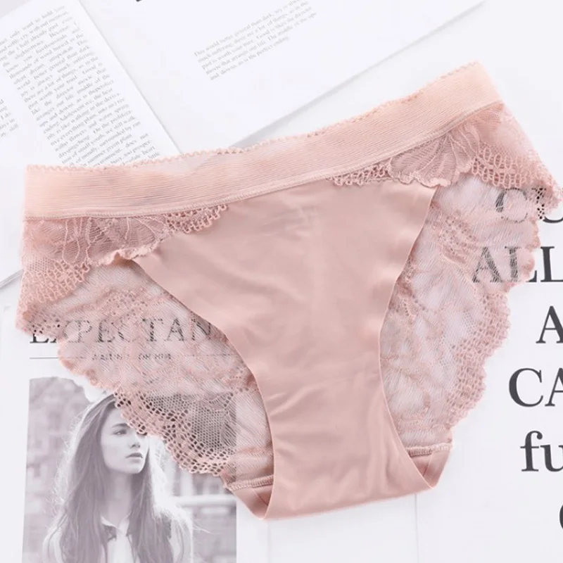 

Hollow Out Comfortable Sexy Lace Soft Ice Silk 1PC Briefs Size S/M/L/XL 5 Colors Low Waist Underwear Adjustable Elastic Women