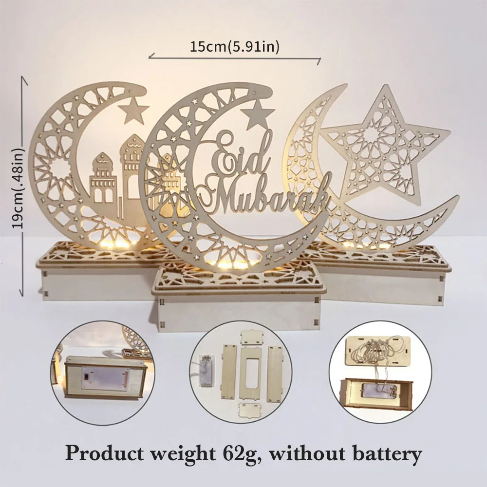 

EID Wooden Pendant Eid Ramadan Decorations Lights For Home Islamic Muslim Party Decor LED Moon Light Party Supplies Eid Aid