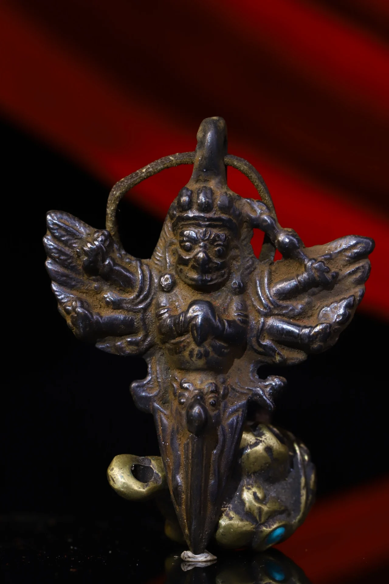 

3"Tibet Temple Collection Old Bronze Mahakala Buddha Statue Pendant amulet Town House Exorcism Ward off evil spirits