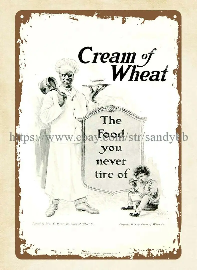 

wall art 1918 Ad Cream of Wheat Cereal Chef Rastus Child Eating metal tin sign