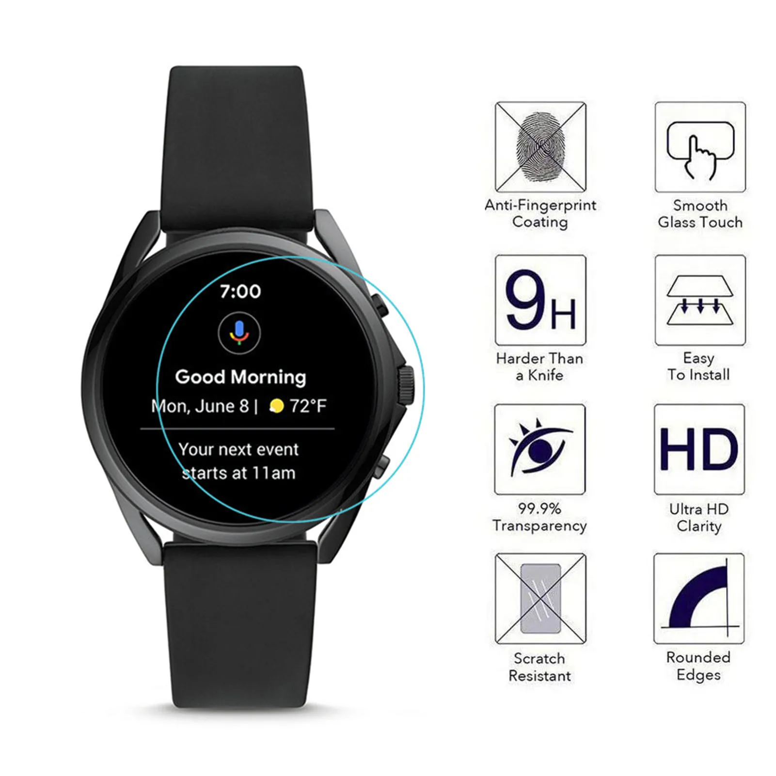 Защитное стекло 9H для смарт-часов Fossil Gen 5 LTE 3 шт. | Электроника