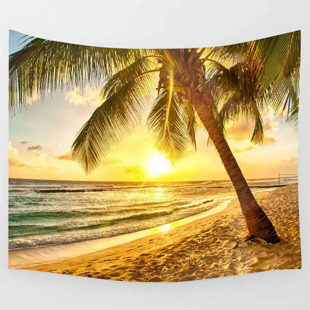 Летняя Гобеленовая Кокосовая елка закат морское искусство настенные подвесные