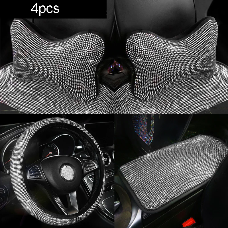 

Bling Rhinestone Universal Ice Silk Car Seat Cover Diamond Auto Seat Cushion Interior Accessories Front Seats Pad for Women