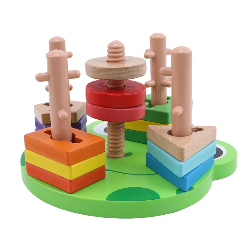 

Детские деревянные игрушки, блочные игрушки Монтессори, Обучающие игрушки, башня, игра, строительные блоки, 5 столбов, сочетающиеся цвета, бл...