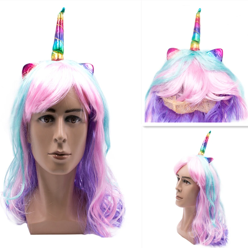 Длинные волнистые парики единорога для косплея искусственные волосы вечеринки в