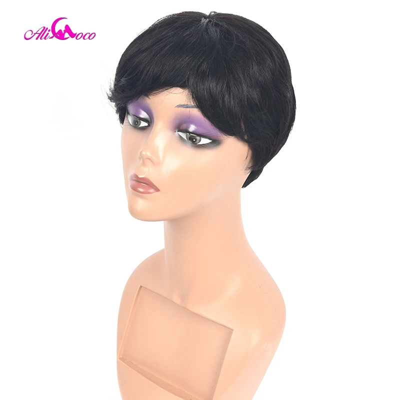 

Ali Coco Brazilian Straight Human Hair Wigs Glueless 4 inch Short Full Machine Wig Natural Color Remy Hair Wigs For Black Women