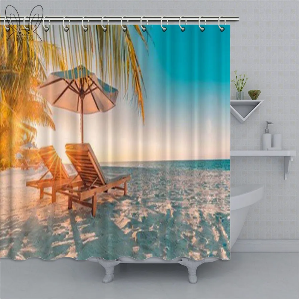 

View Of Balcony Maldives Bathroom Curtains Beach Waterproof Polyester Fabric Bath Shower Curtains Bathing Cover Shower sets