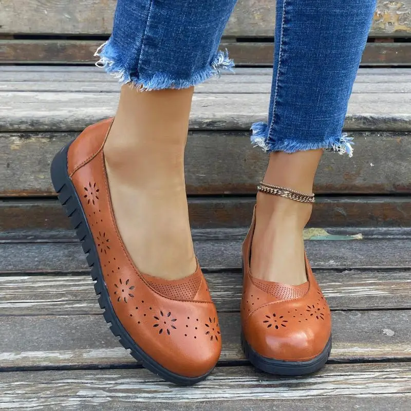 Shallow Mouth Shoes Women 2021 Spring New European and American Shallow Mouth Casual Shoes Hollow Flat Comfortable Women's Shoes