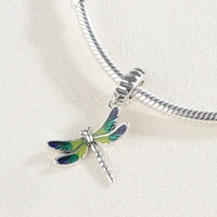 925 sterling silver green enamel animal dragonfly pendant charm bracelet doy jewelry making for original pandora accessories