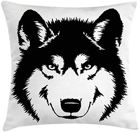 

Pooizsdzzz Wolf Throw Pillow Cushion Cover, Predator Furry Animal Drawing as Monochrome Image Fore Portrait, Decorative