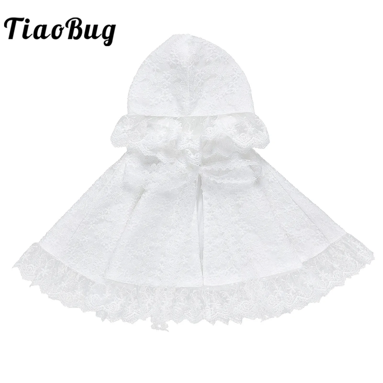 

White Baby Girls Lace Hooded Cloak Hoodie Cardigan Flower Girls Coat Shawl Self Tie Cardigans Wedding Wraps Infants Clothes