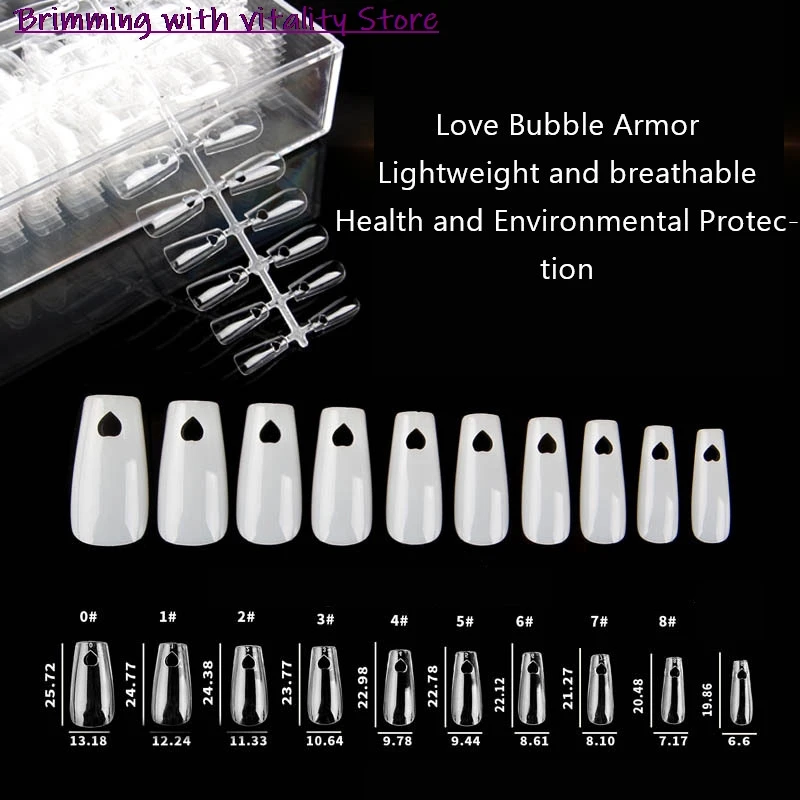

Cute Heart Medium Coffin False Nail Tips Full Cover Nails Fake Tip Press Salon