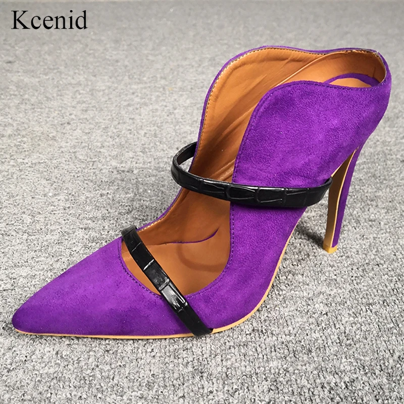 Kcenid 2019 Осенние новые модные туфли на каблуках фиолетовые с острым носком высоком
