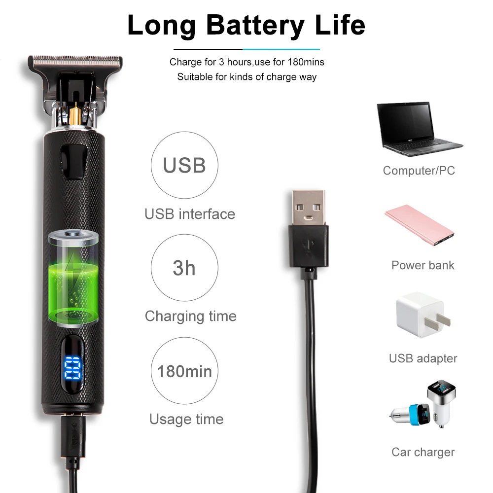 

2021 USB Men Hair Clipper 0MM Electric Hair Trimmer Black Buddha Barber Shaver Rechargeable Electric Hair Cutting Machine For Ma