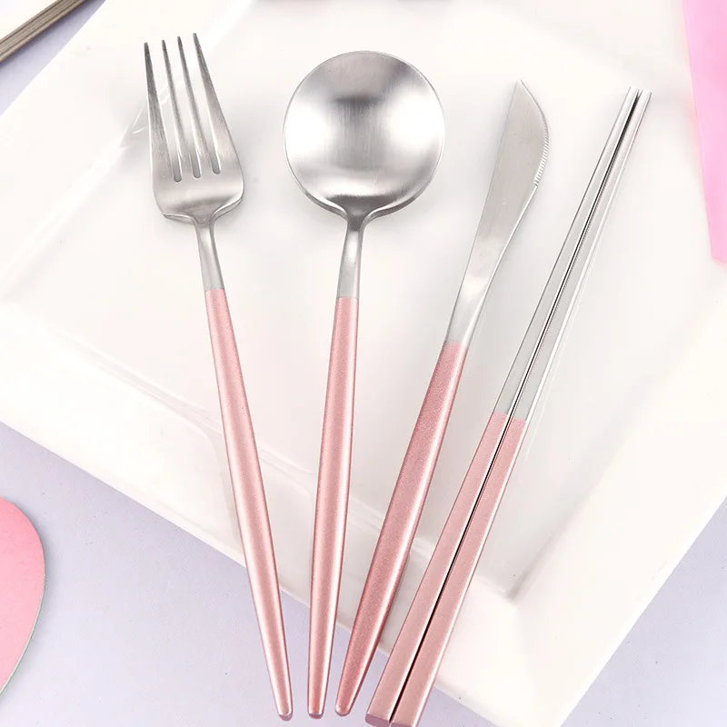 Горячая Распродажа розовый кухонный набор столовых приборов из серебра
