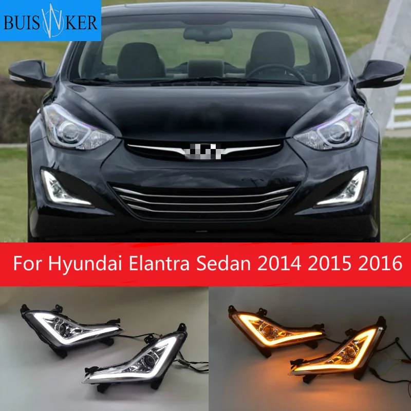 LED Daytime Running Lights DRL Fog Lamp Cover Case for Hyundai Elantra Sedan 2014 2015 2016 With Turn Signal Yellow