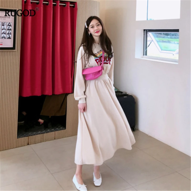 RUGOD 2019 Новое Осеннее женское платье свитер лоскутное поддельное из двух частей О