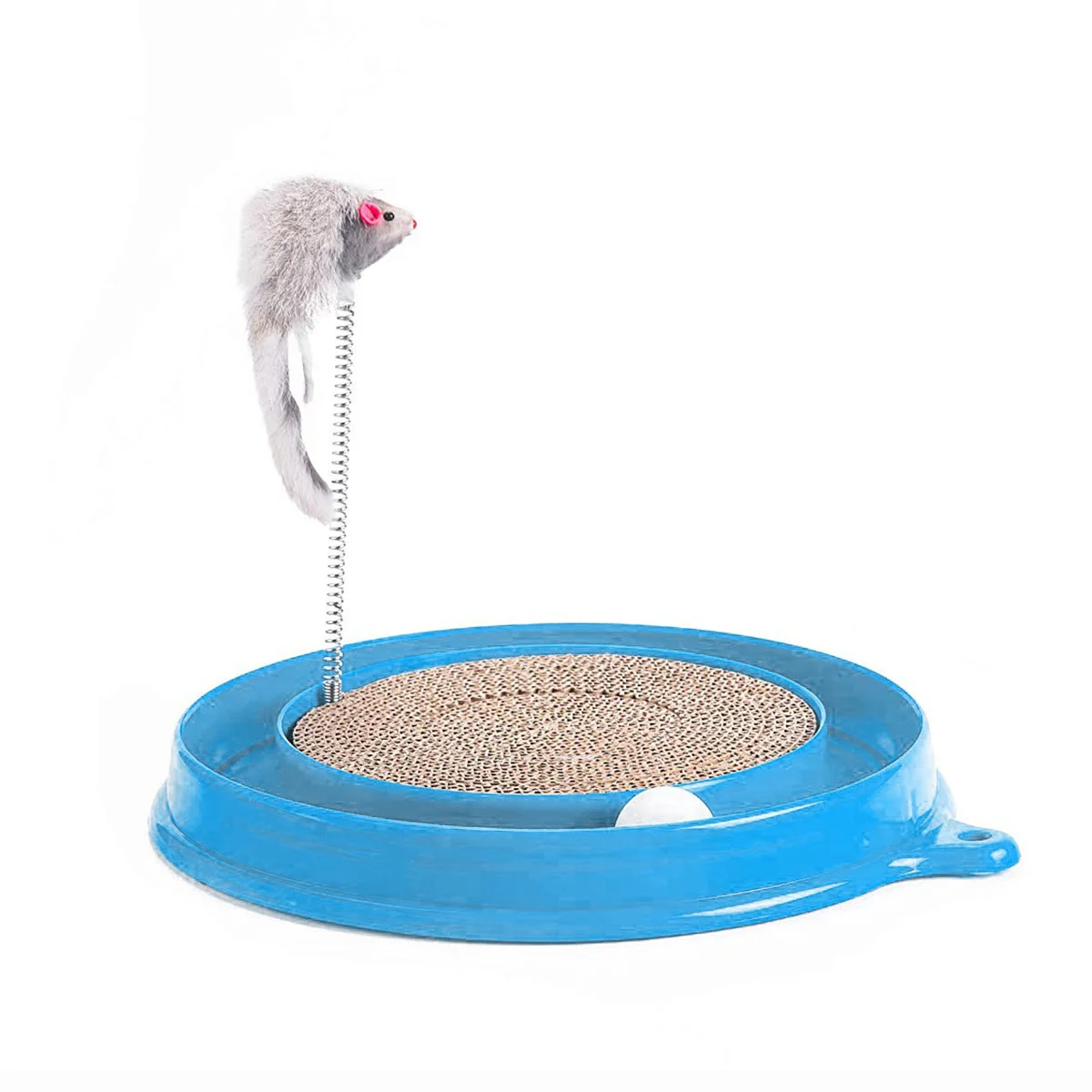

Cat Scratcher Toy Cat Fun Toy Round Scratcher with A Ball and A Furry Mouse Toy - Blue