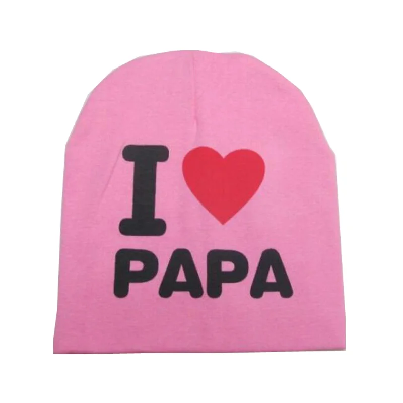 PAPA Pink Детская шапка с надписью «I LOVE PAPA MAMA»; эластичная Хлопковая шапочка для малышей; шапка для девочек; многоцветная шапка для маленьких мальчиков; аксессуары; 1 шт - Цвет: PAPA Pink
