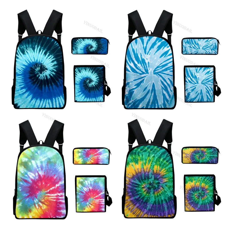 Купи Hot Selling Student Backpack 3D Printing Tie-dye Three-piece Boys Girls Schoolbag Men Women Travel Shoulder Bag за 1,390 рублей в магазине AliExpress