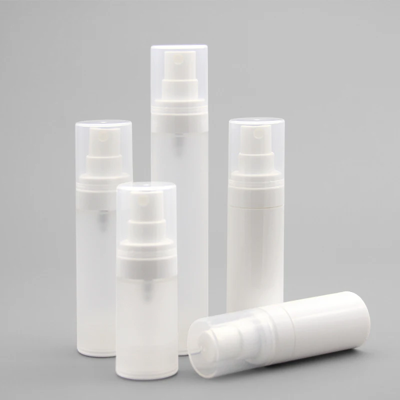 

30pcs 15ml 30ml 50ml Mini white Frosting clear airless plastic container Fine spray bottle travelling cosmetic packaging