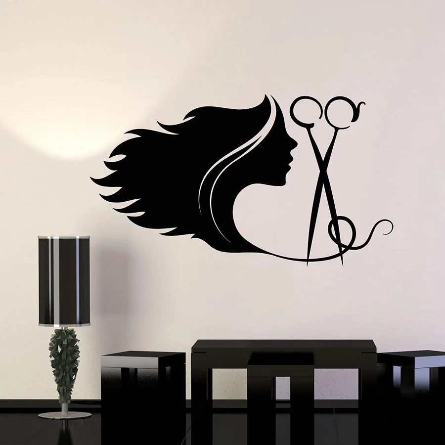 Стикер настенный виниловый с длинными волосами для салона красоты S1330 | Дом и сад