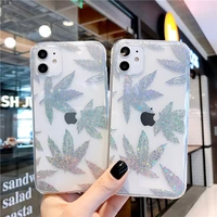 glittering leaf phone case for iphone se 2020 11 pro x xs max xr 7 8 plus transparent anti fall soft shell new product