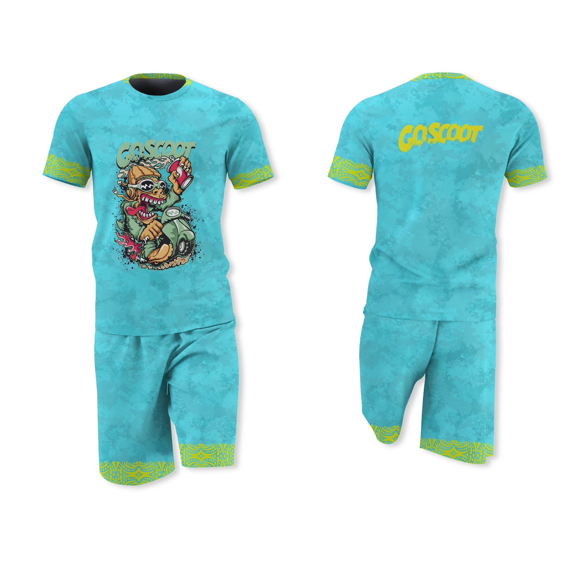 

2021New Men's 3D Cartoon blue print T-shirt Set Harajuku Short Sleeve Casual Sports Street Wear Trend male Short Sleeve + Shorts