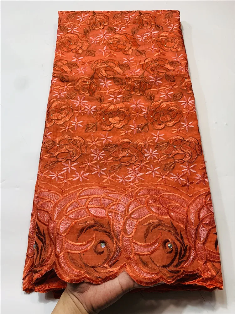 

High Quality African Swiss Voile Dry Lace Fabric 5yards orange Nigerian Cotton French Lace Fabric For Everyone FYI1239
