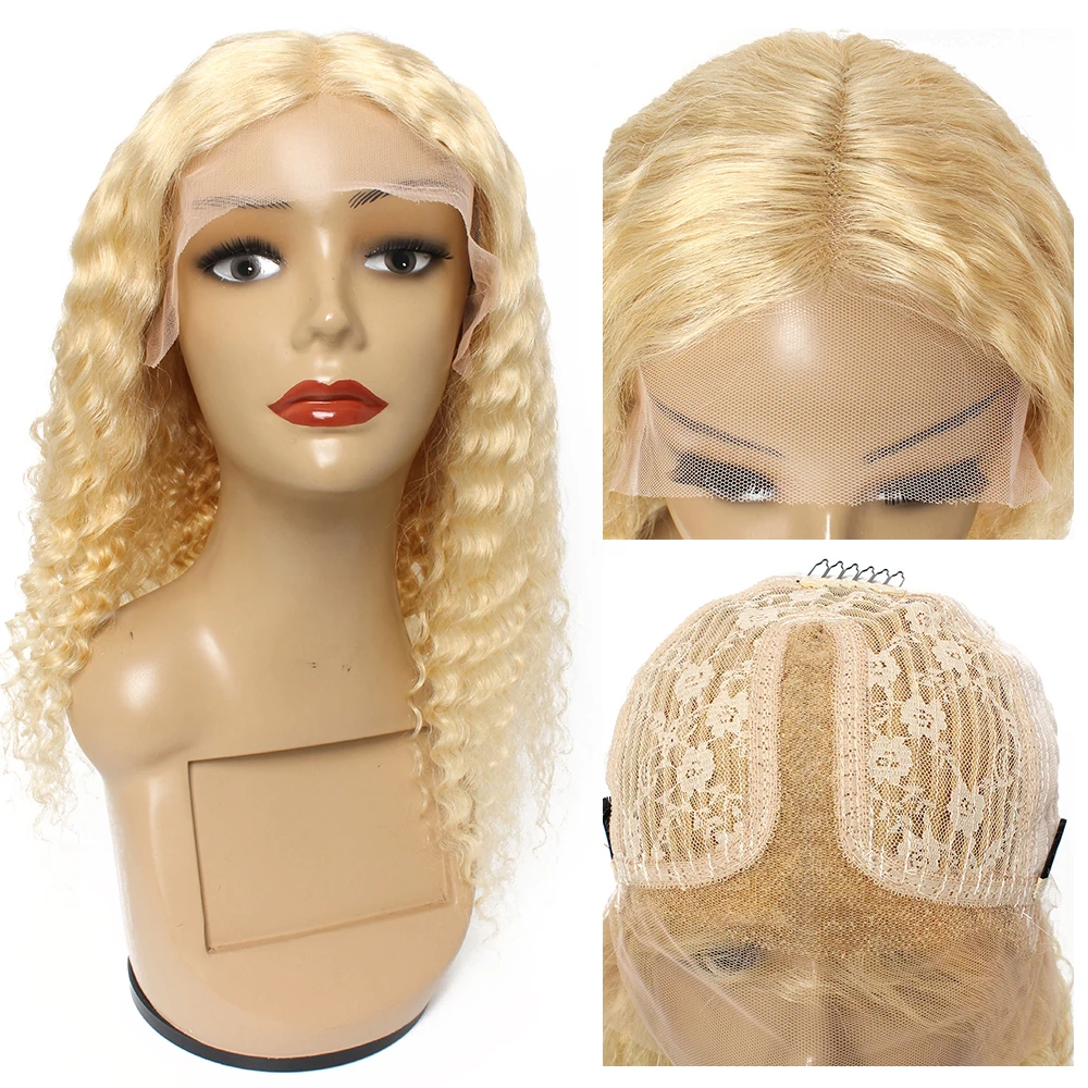 Kisshair #613 T lace wig deep wave blonde lace front wig human hair middle part bleach blonde 30 inch brazilian hair wigs