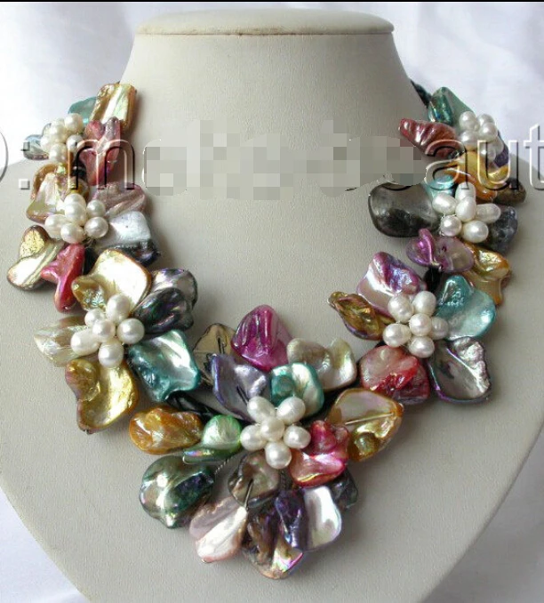 

shippingclassic white baroque pearl multicolor shell flower leather necklace h960