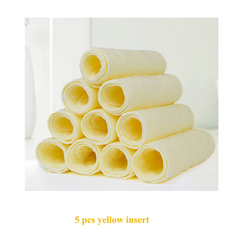[usurpon] 5 pcs Cotton Insert Reusable Colored Baby Fitted Diaper Insert ECO Cotton Absorbent Newborn Diaper Insert - Цвет: Yellow Color