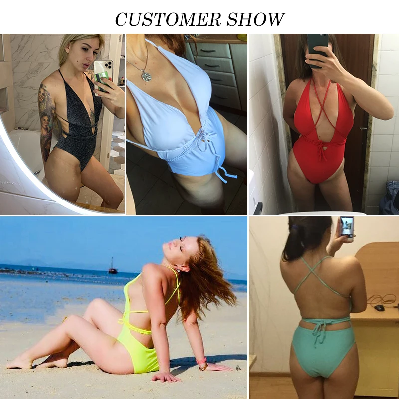 

Halter Neon Bikini Deep V-neck Bathing Suit Women Monokini String Sexy Swimsuit One Piece Bodysuits High Cut Swimwear Women 2020