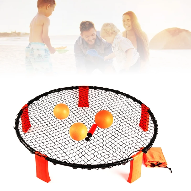 

Mini Volleyball Set Outdoor Lawn Yard Beach Roundnet Game Party Playing Ball Game Accessory with Adjustable Net Inflator