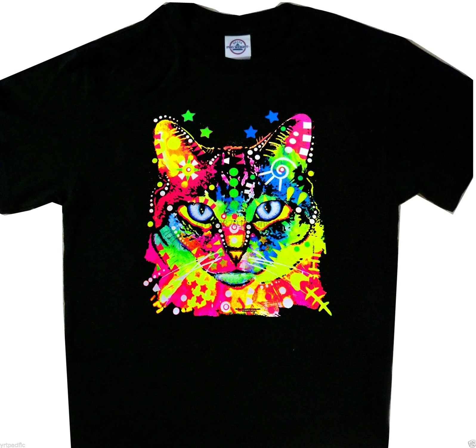 Неоновая многоцветная черная футболка с кошачьими синими глазами новинка