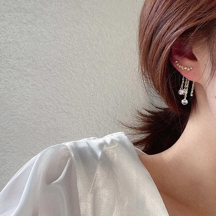 1 шт. корейская мода для женщин позолоченная звезда длинная цепочка с кристаллами