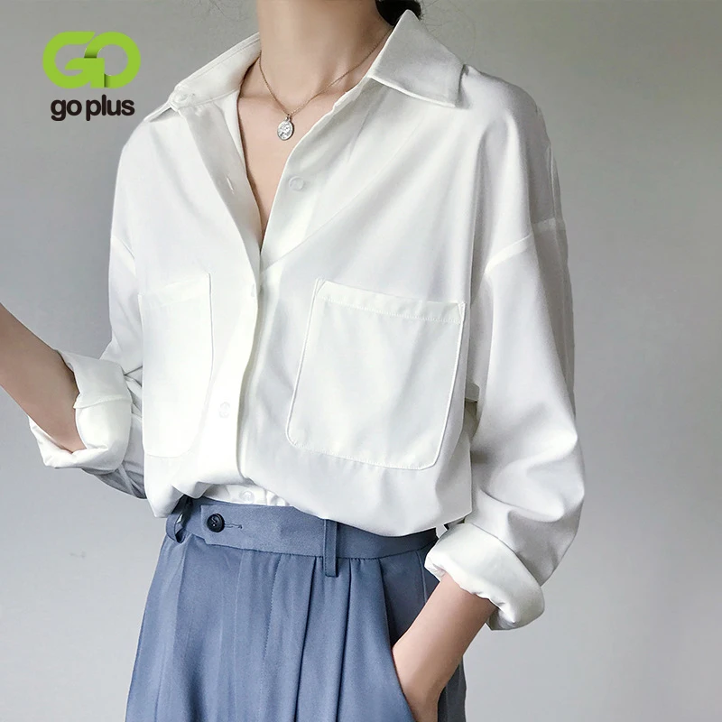 Женская блузка GOPLUS повседневная офисная шифоновая с отложным воротником Белые