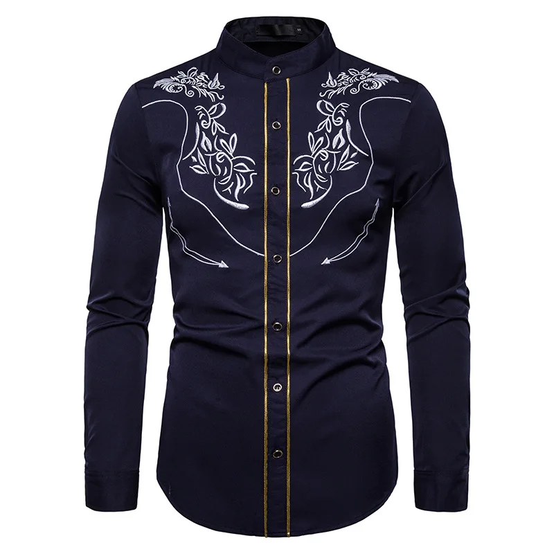 Рубашка мужская с длинным рукавом и воротником-стойкой | Мужская одежда