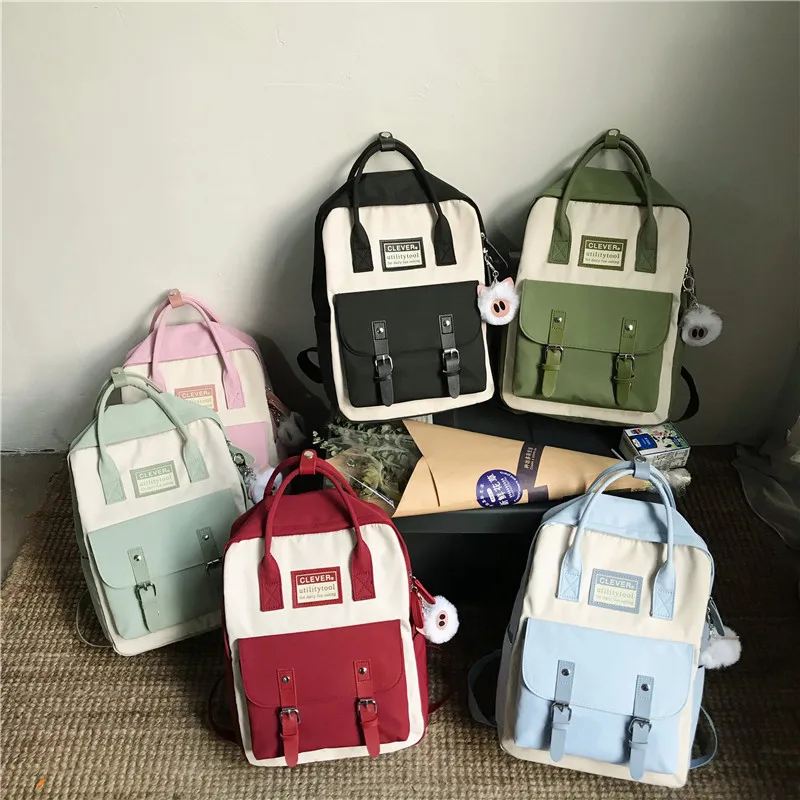 

Women Nylon Backpack Candy Color Waterproof School Bags for Teenagers Girl Patchwork Backpack Female Rucksack Mochila Backpacks