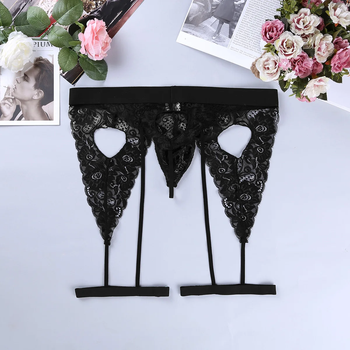 Купальник мужское бикини стринги нижнее белье прозрачные кружевные с открытыми