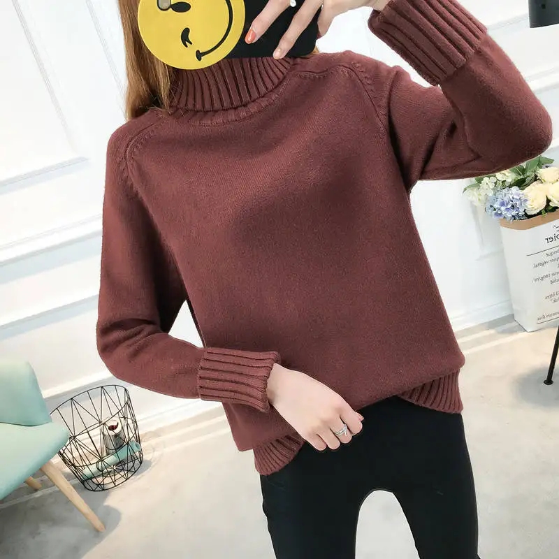 

2019 autumn cardigan winter new ladies sweater warm high collar loose Korean version of the wild long-sleeved knit pullover