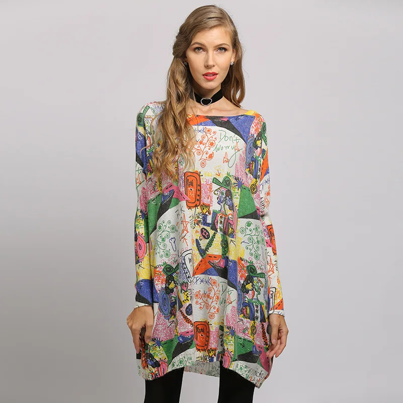 

Large Women's Autumn Bat Sleeve Loose Pullover Sweater Printing Cardigan Oversize Jersey Plus Size