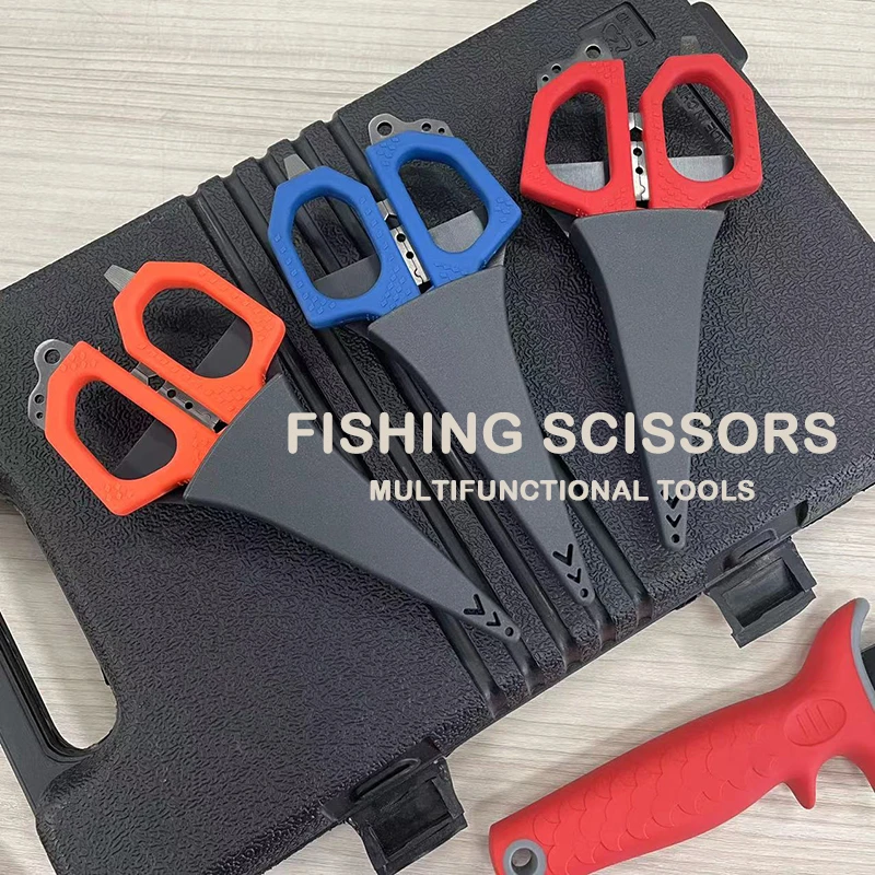 TUNALA Fishing Scissors Pliers Serated for Bait Kraton Handle Outdoor Multifunctional Tools with Sheath Hook Removal Line Cutter