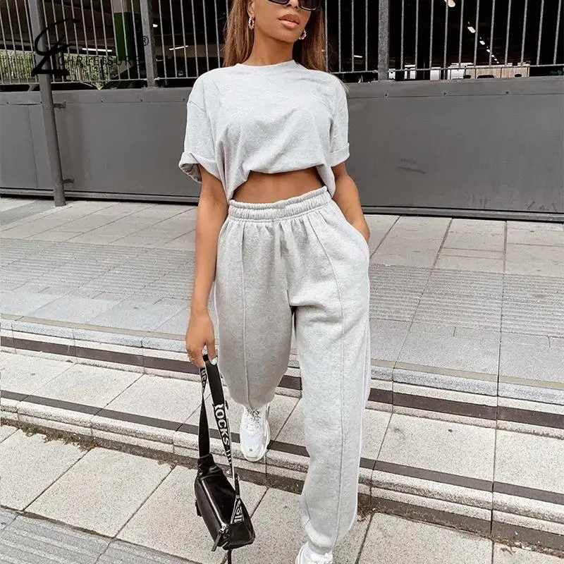 Повседневные серые брюки для женщин Свободные в полоску сбоку Осенние с высокой